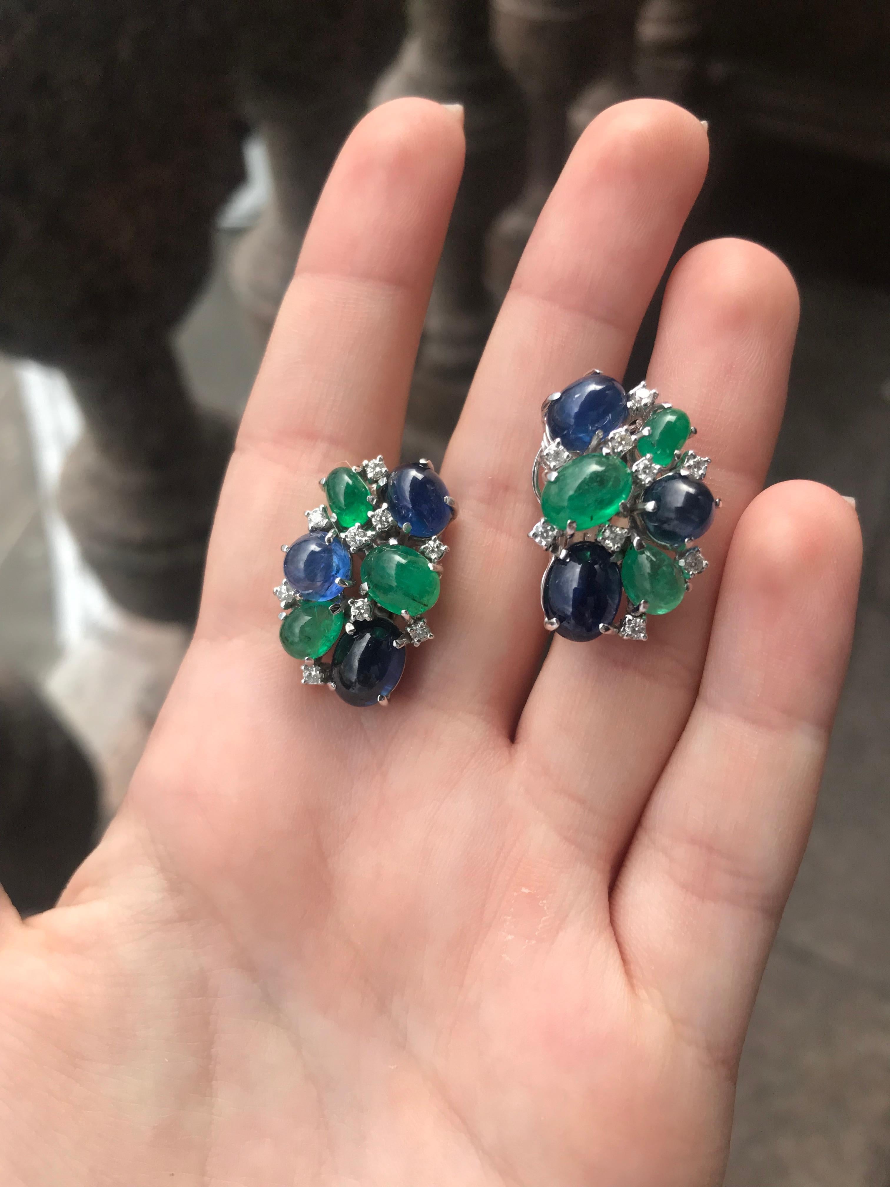 Modern Fabulous Diamond Sapphire Emerald White Gold 18 Karat Earrings For Sale