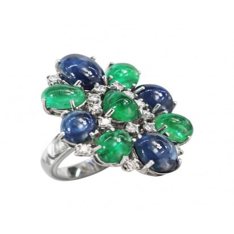 Fabulous Diamond Sapphire Emerald White Gold 18 Karat Earrings For Sale 1