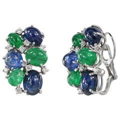 Fabulous Diamond Sapphire Emerald White Gold 18 Karat Earrings