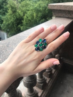 Gianni Lazzaro Diamond Sapphire Emerald White Gold 18 Karat Ring for Her