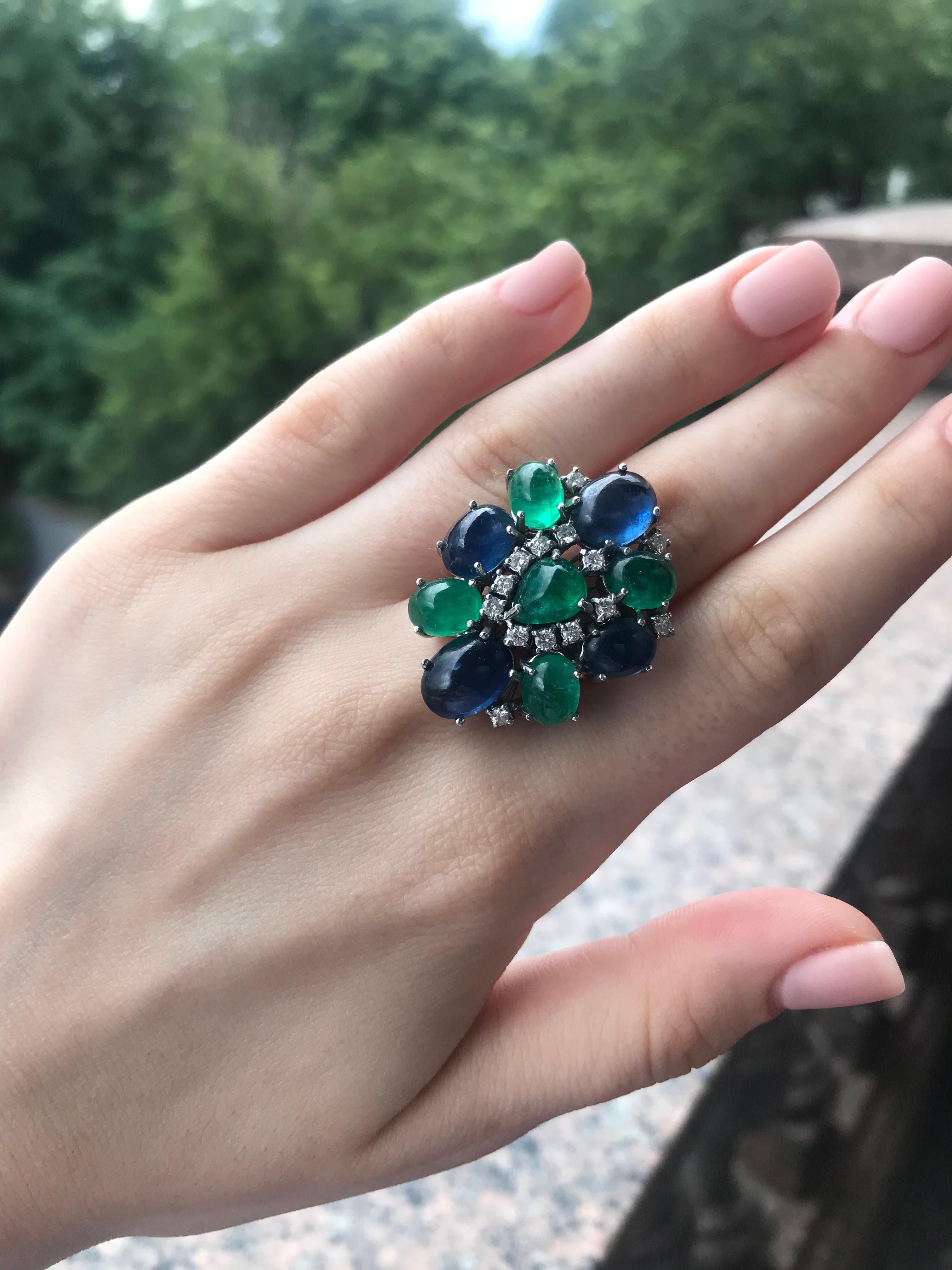 Modern Gianni Lazzaro Diamond Sapphire Emerald White Gold 18 Karat Ring for Her For Sale