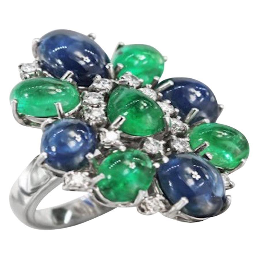 Gianni Lazzaro Diamond Sapphire Emerald White Gold 18 Karat Ring for Her For Sale