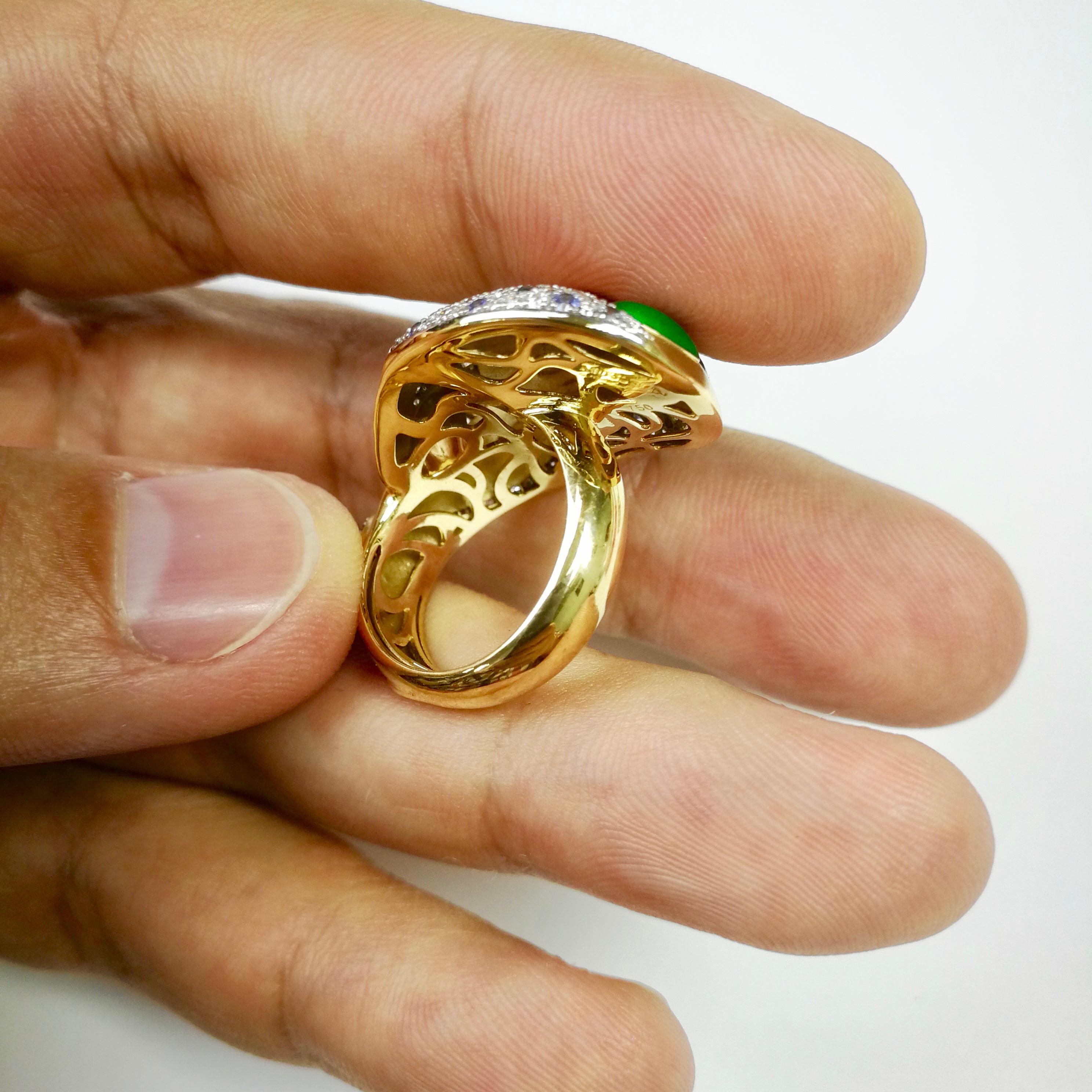 Women's or Men's Diamond Sapphire Enamel 18 Karat Yellow Gold Palette Ring For Sale