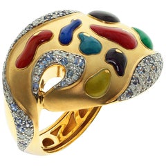 Anillo Paleta Diamante Zafiro Esmalte Oro Amarillo 18 Kilates