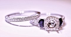 Diamond Sapphire Ring Diamond Wedding Band 18 Karat White Gold 1.20 Carat