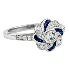 Retro Diamond Sapphire Engagement Ring