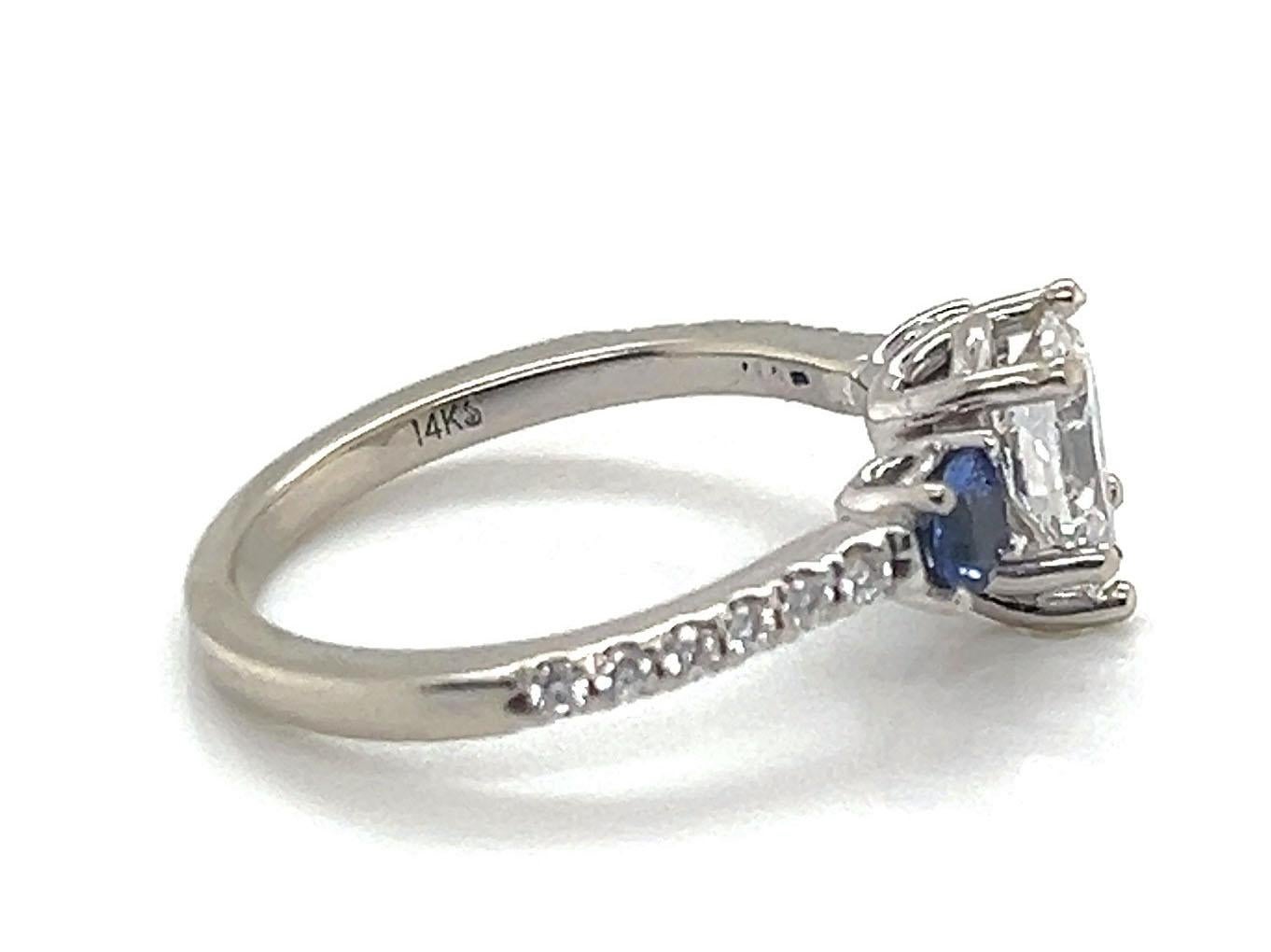 Women's Diamond Sapphire Engagement Ring Mined Pear Cut 1.50 Carat 14K White Gold 1.50ct