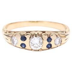 Antique Diamond Sapphire Engagement Ring, Three Stone Diamond Ring, Something Blue