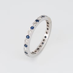 Diamond Sapphire Eternity Ring Sz 4.75 Vintage 14k White Gold Band Fine Jewelry