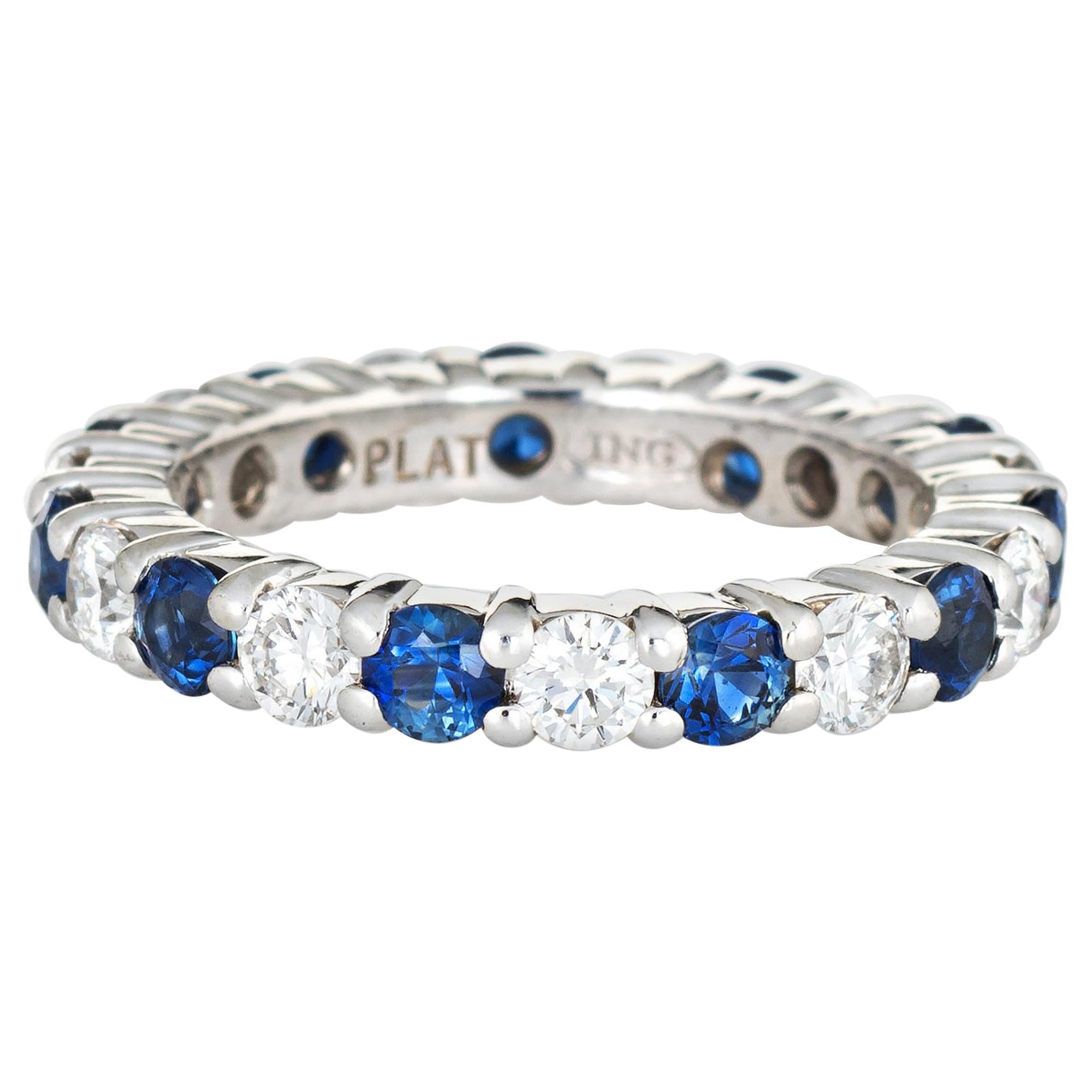 Diamond Sapphire Eternity Ring Platinum Estate Fine Jewelry Gemstone Band