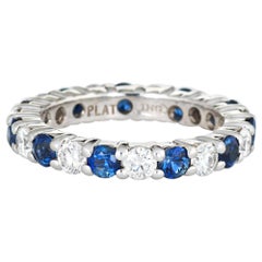 Vintage Diamond Sapphire Eternity Ring Platinum Estate Fine Jewelry Gemstone Band