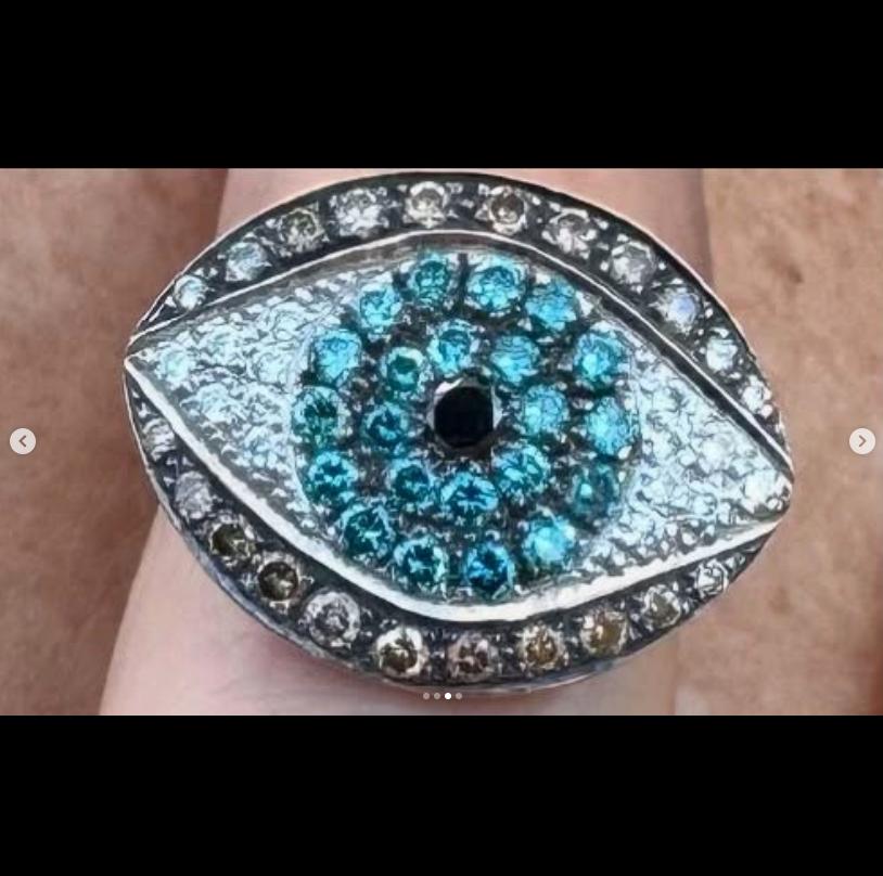 Emerald Cut Diamond & Sapphire EYE diamond ring For Sale