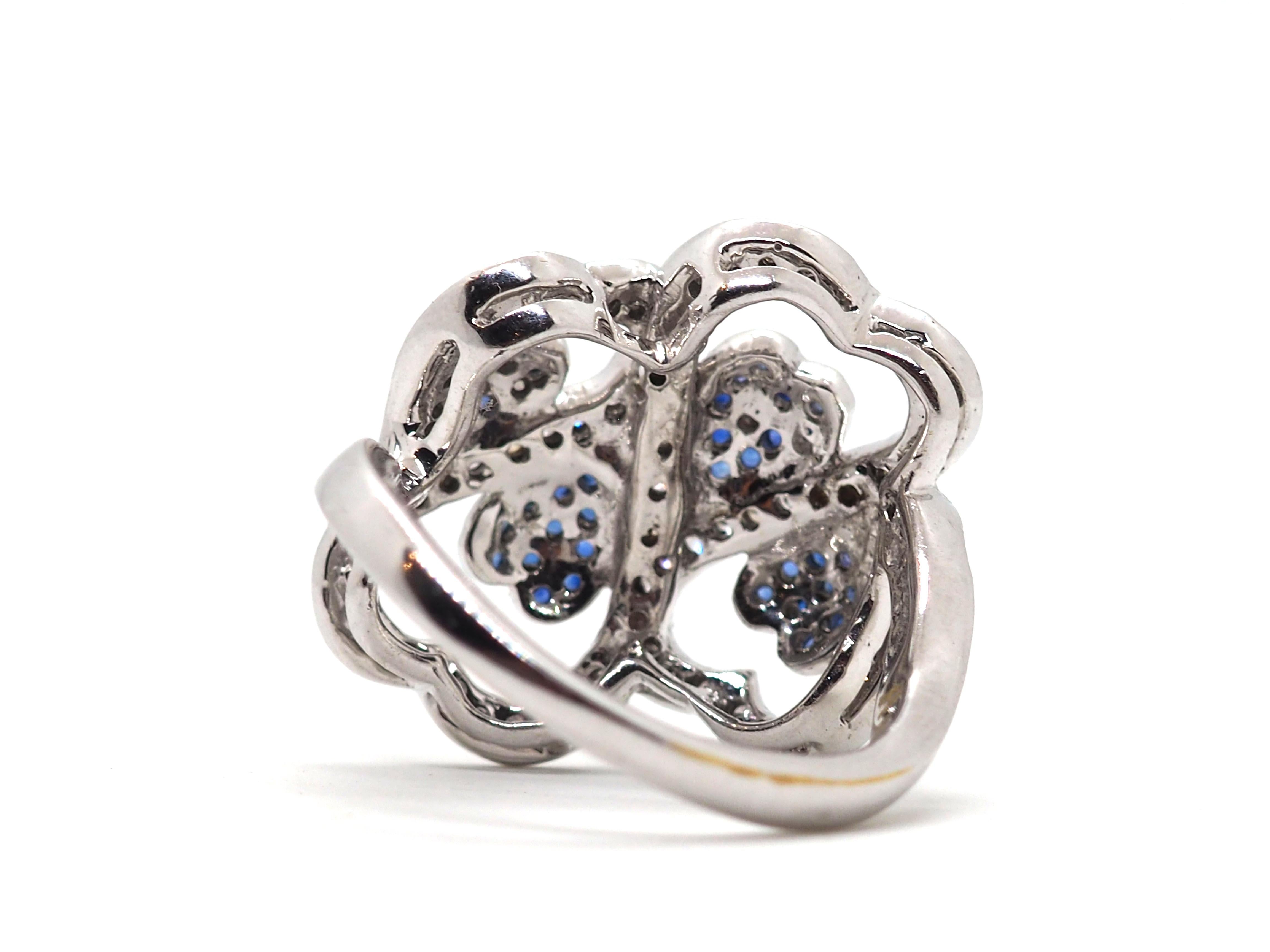 Modern Diamond Sapphire Fashion 18K White Gold Ring For Sale