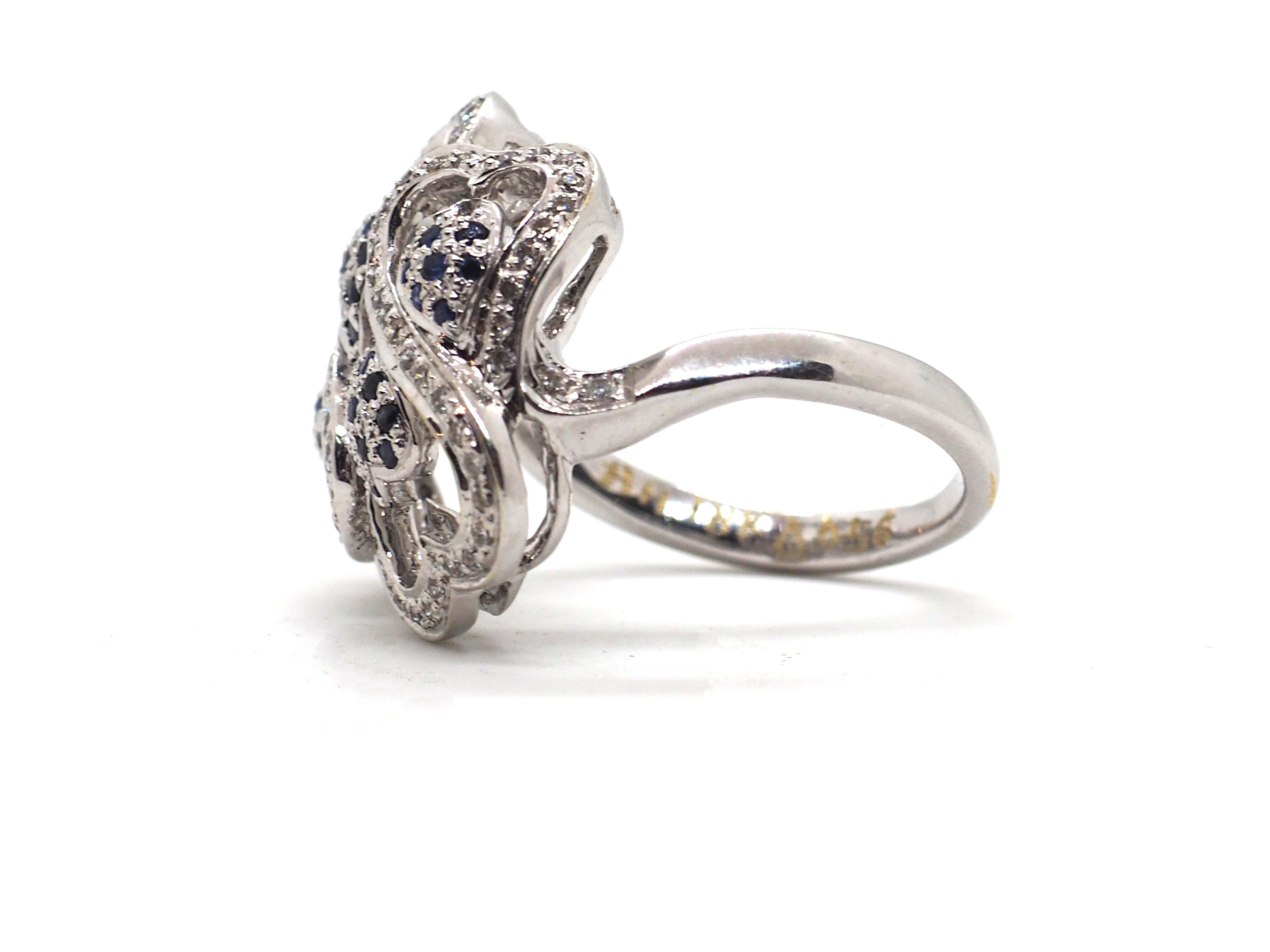 Brilliant Cut Diamond Sapphire Fashion 18K White Gold Ring For Sale