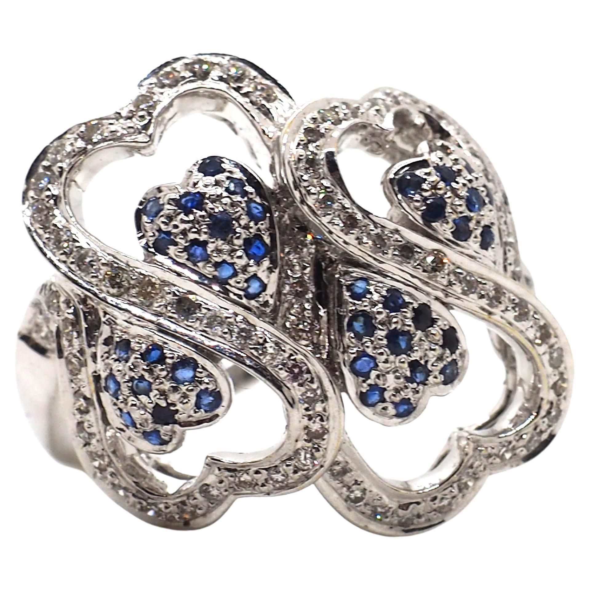 Diamond Sapphire Fashion 18K White Gold Ring For Sale