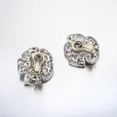 Platinum Diamond Sapphire Cabochons Flower Clip on Earrings