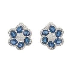 Diamant-Saphir-Blumen-Ohrstecker aus 14 Karat massivem Weißgold