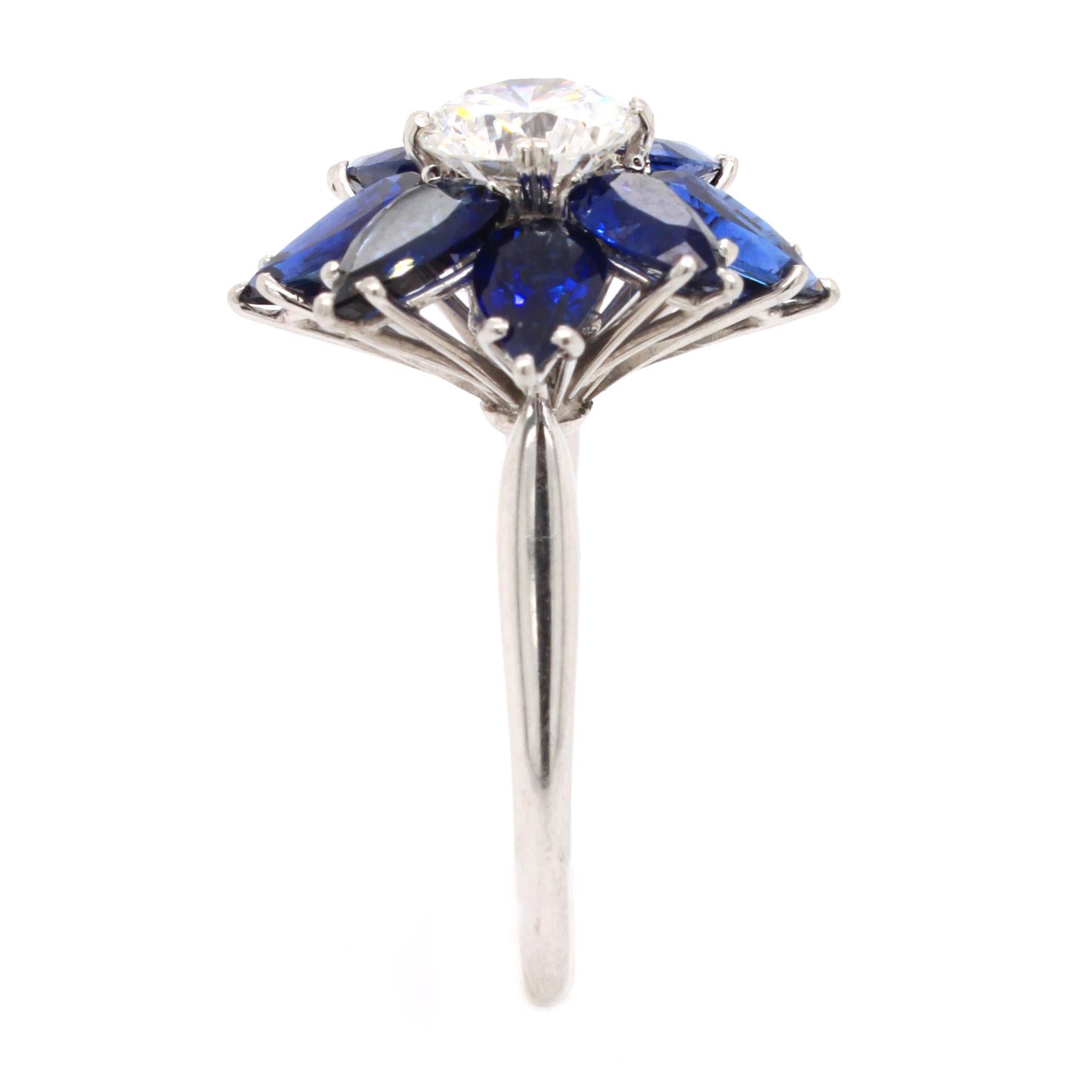 Diamond Sapphire Flower Cocktail Ring by Kern, 1980s 4