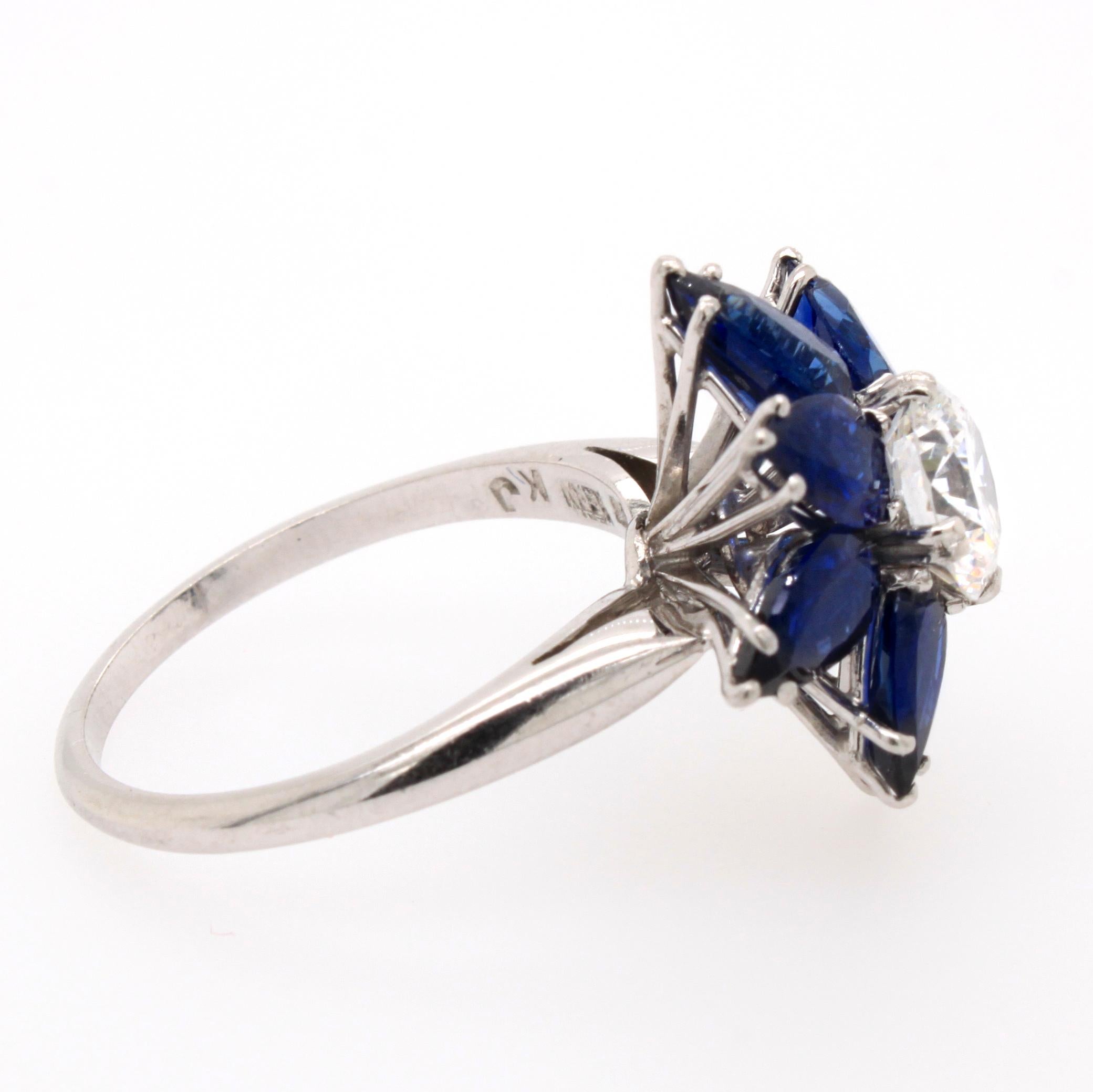 Brilliant Cut Diamond Sapphire Flower Cocktail Ring by Kern, 1980s