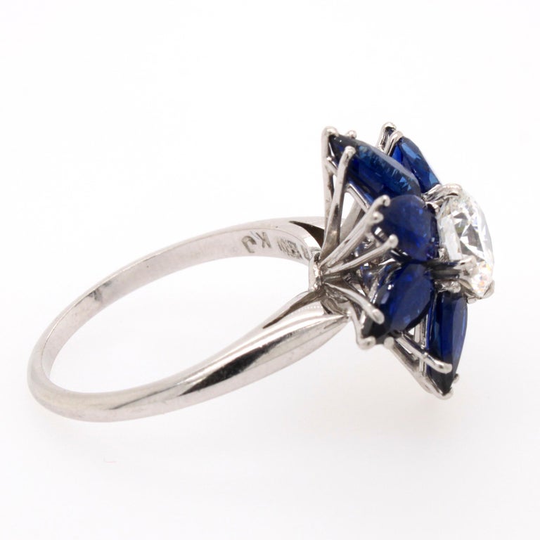 Brilliant Cut Diamond Sapphire Flower Cocktail Ring by Kern, 1980s For Sale