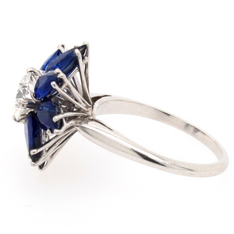 Women's Diamond Sapphire Flower Cocktail Ring by Kern, 1980s For Sale