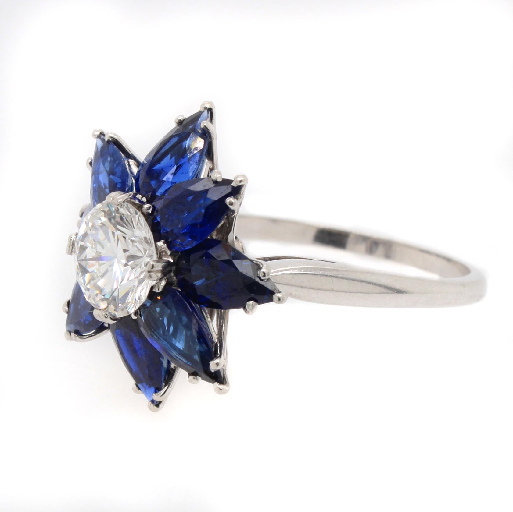 Diamond Sapphire Flower Cocktail Ring by Kern, 1980s 1