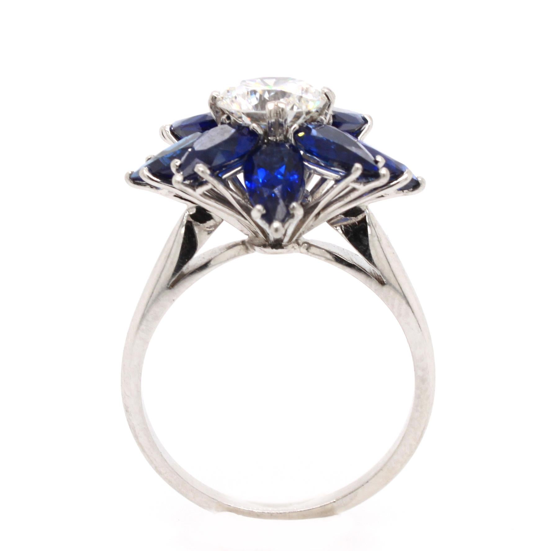 Diamond Sapphire Flower Cocktail Ring by Kern, 1980s 3