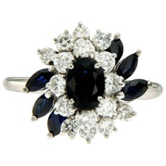 Diamond Sapphire Gold Cluster Ring