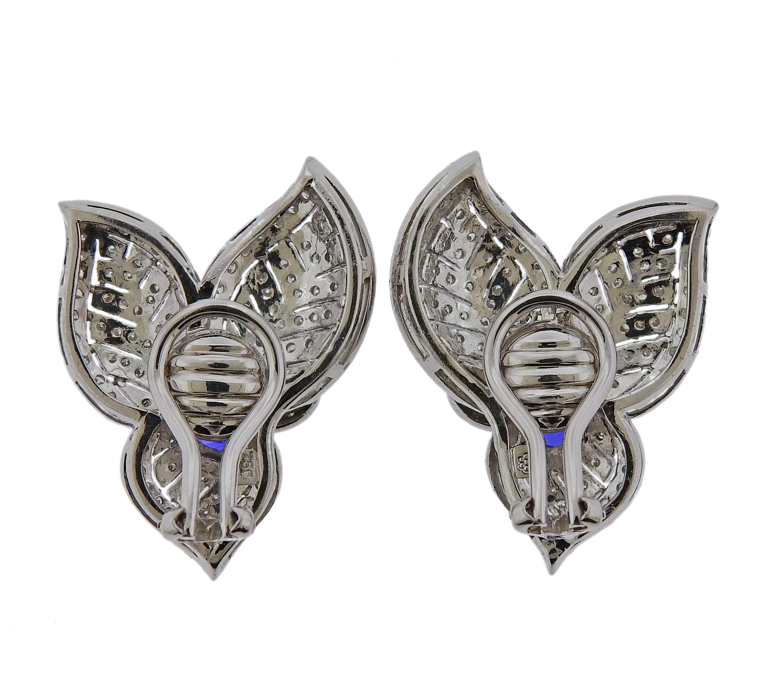 Diamond Sapphire Gold Earrings In Excellent Condition For Sale In New York, NY