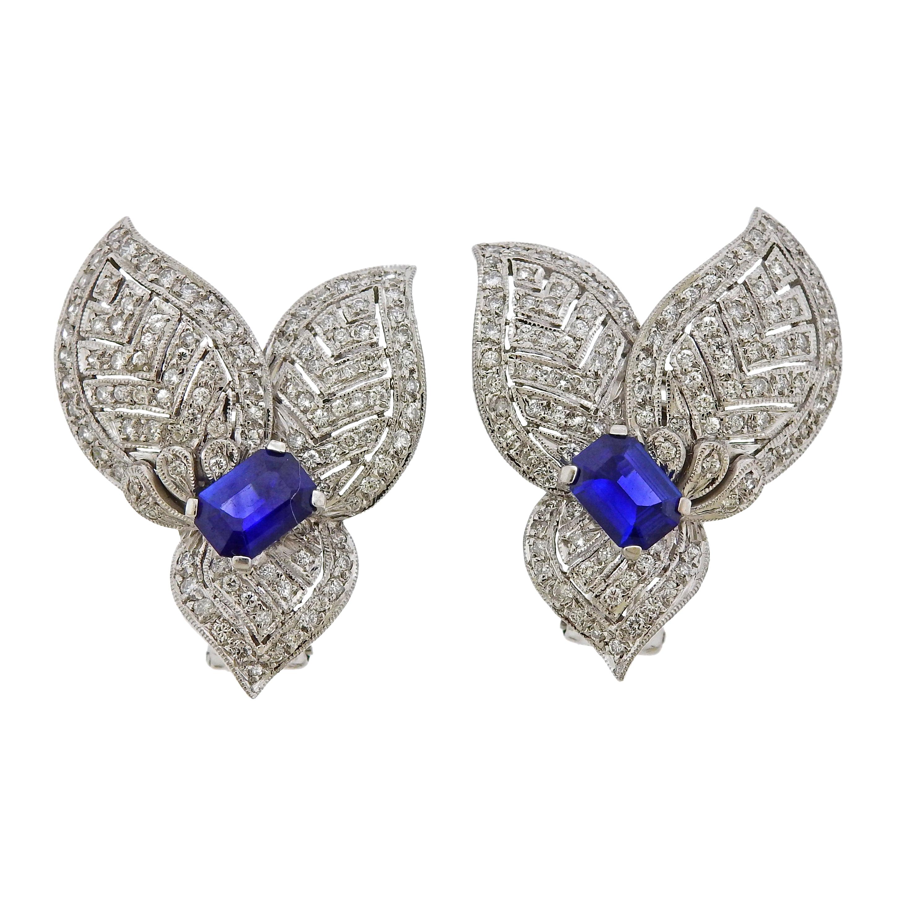 Diamond Sapphire Gold Earrings For Sale