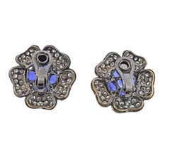 Diamond Sapphire Gold Flower Earrings