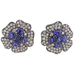 Vintage Diamond Sapphire Gold Flower Earrings