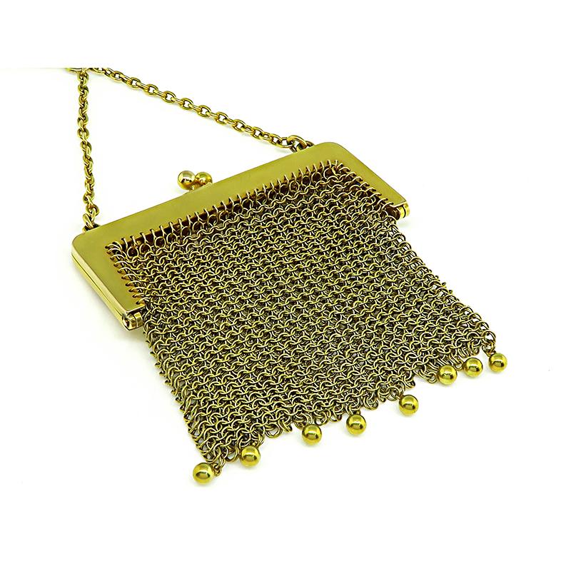 Diamond Sapphire Gold Mesh Purse Necklace In Good Condition For Sale In New York, NY
