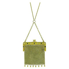 Diamond Sapphire Gold Mesh Purse Necklace