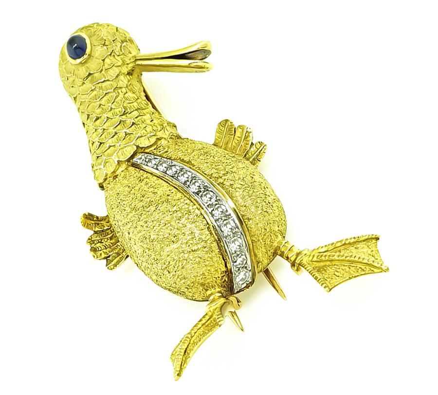 Alfiler ornitorrinco de oro zafiro diamante en Bueno estado para la venta en New York, NY