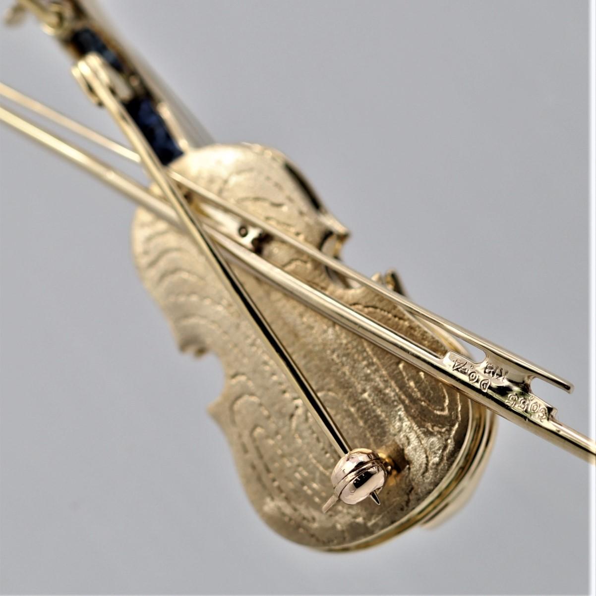 Women's Diamond Sapphire Gold Violin Pendant Brooch