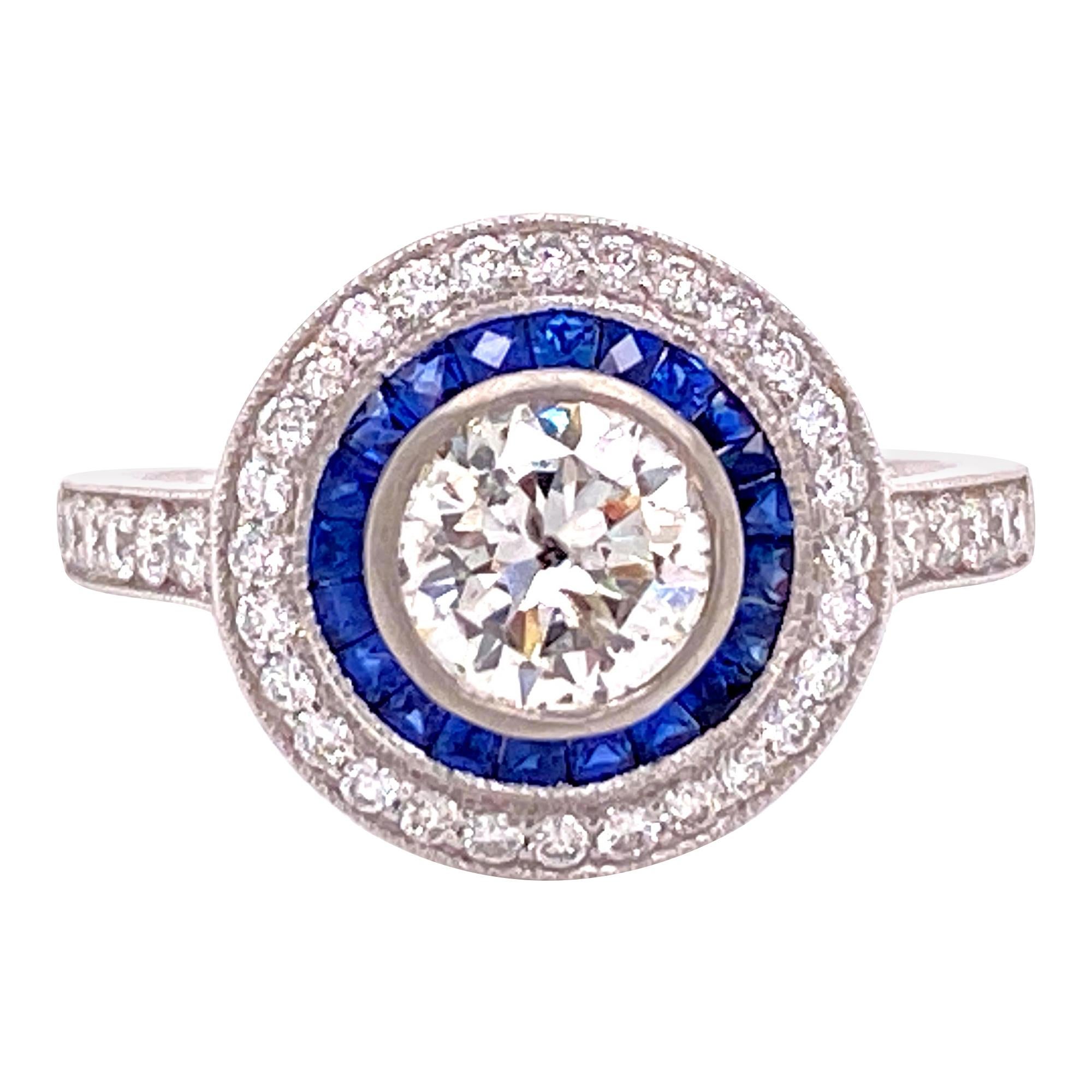 Diamond Sapphire Halo Platinum Engagement Ring