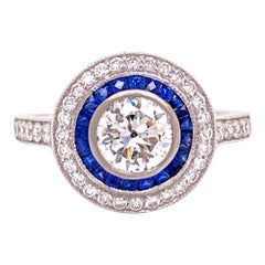 Diamond Sapphire Halo Platinum Engagement Ring