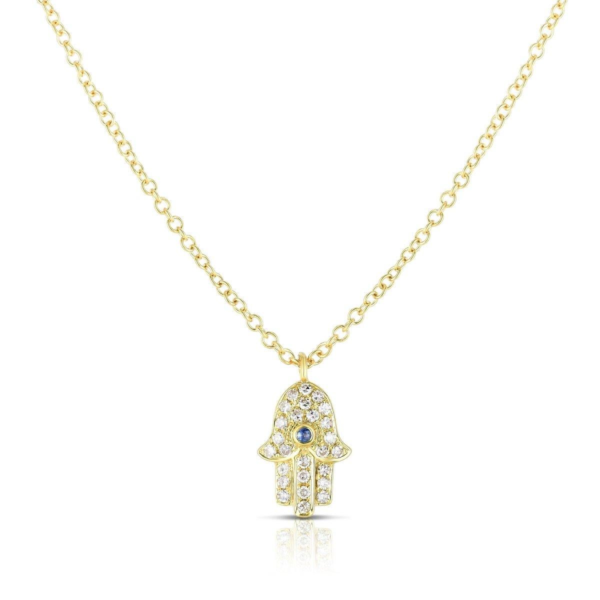 Modern Diamond and Sapphire Hamsa Necklace, 14 Karat Gold, Ben Dannie