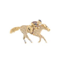 Diamond & Sapphire Jockey & Horse Brooch