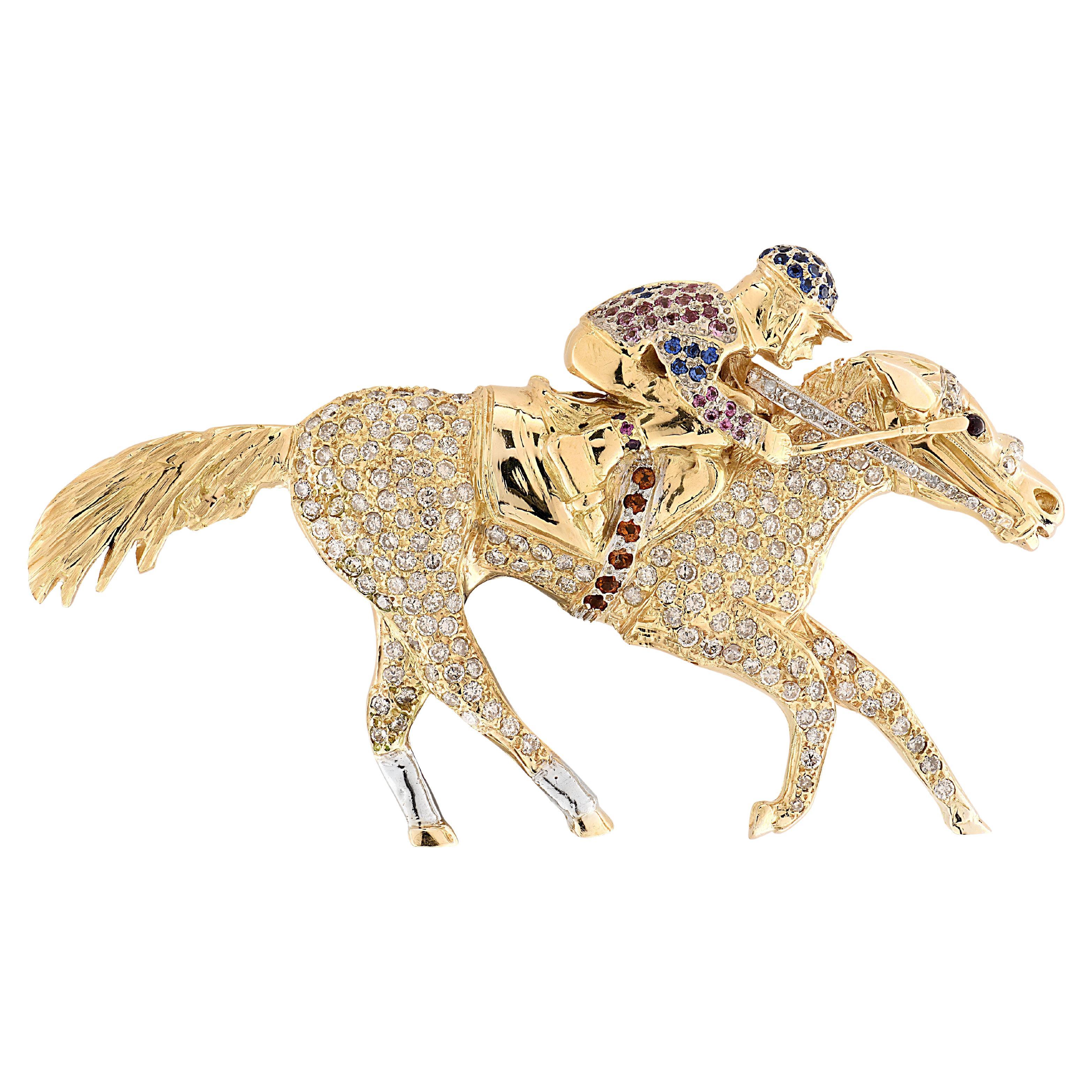 Broche Jinete y Caballo Diamante y Zafiro