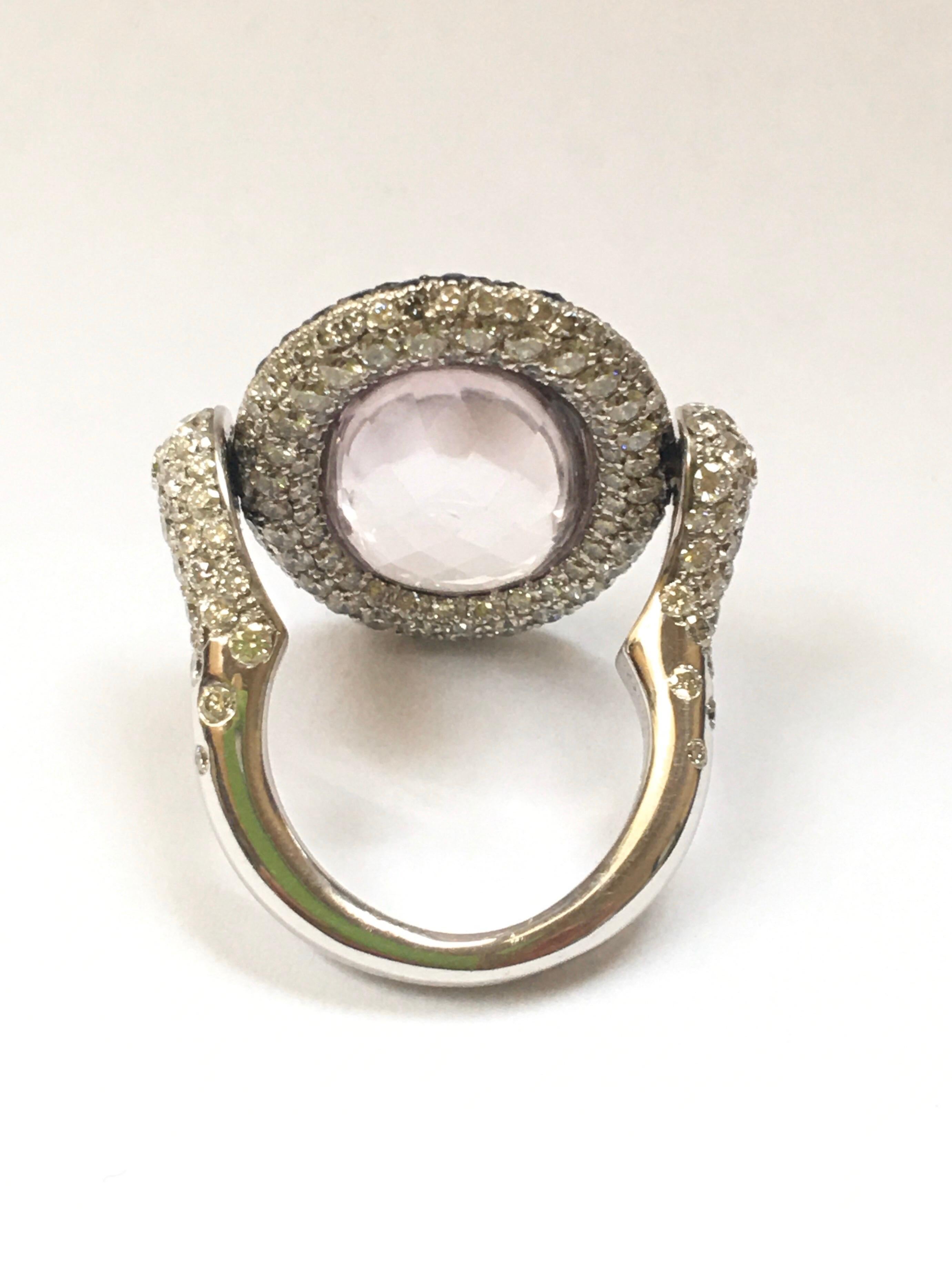 Diamond Sapphire Kunzite Rotating Ring de Grisogono 18 Karat White Gold 1