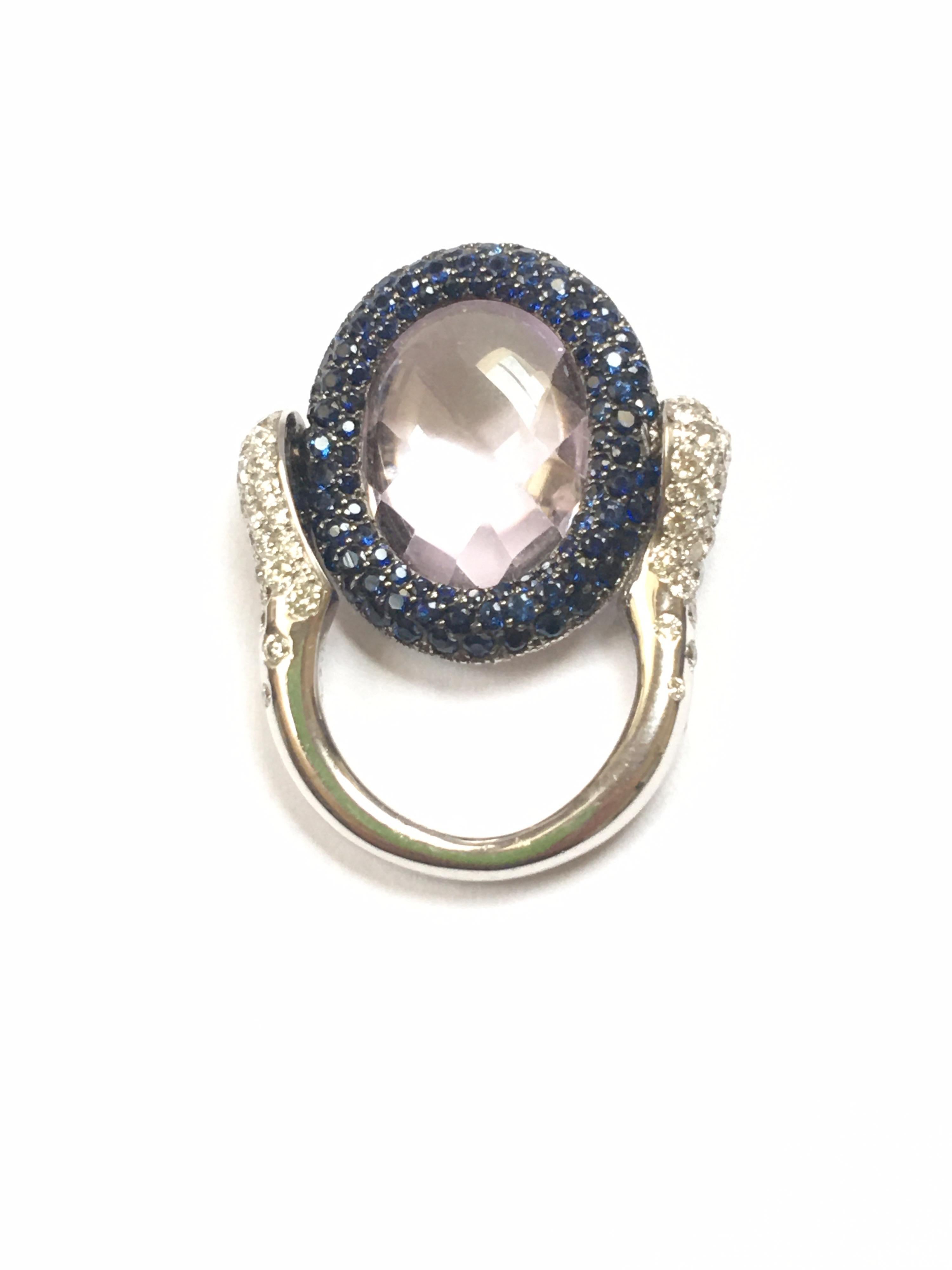 Diamond Sapphire Kunzite Rotating Ring de Grisogono 18 Karat White Gold 3