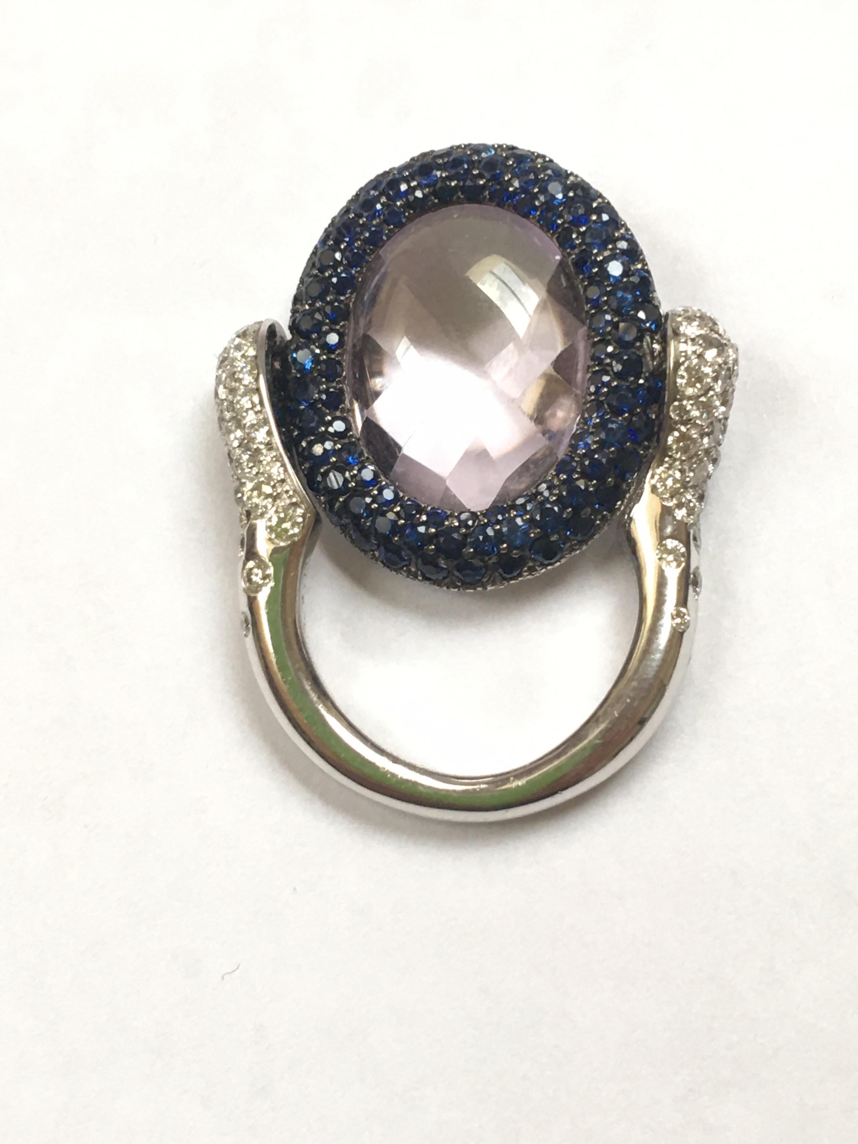 Diamond Sapphire Kunzite Rotating Ring de Grisogono 18 Karat White Gold 4