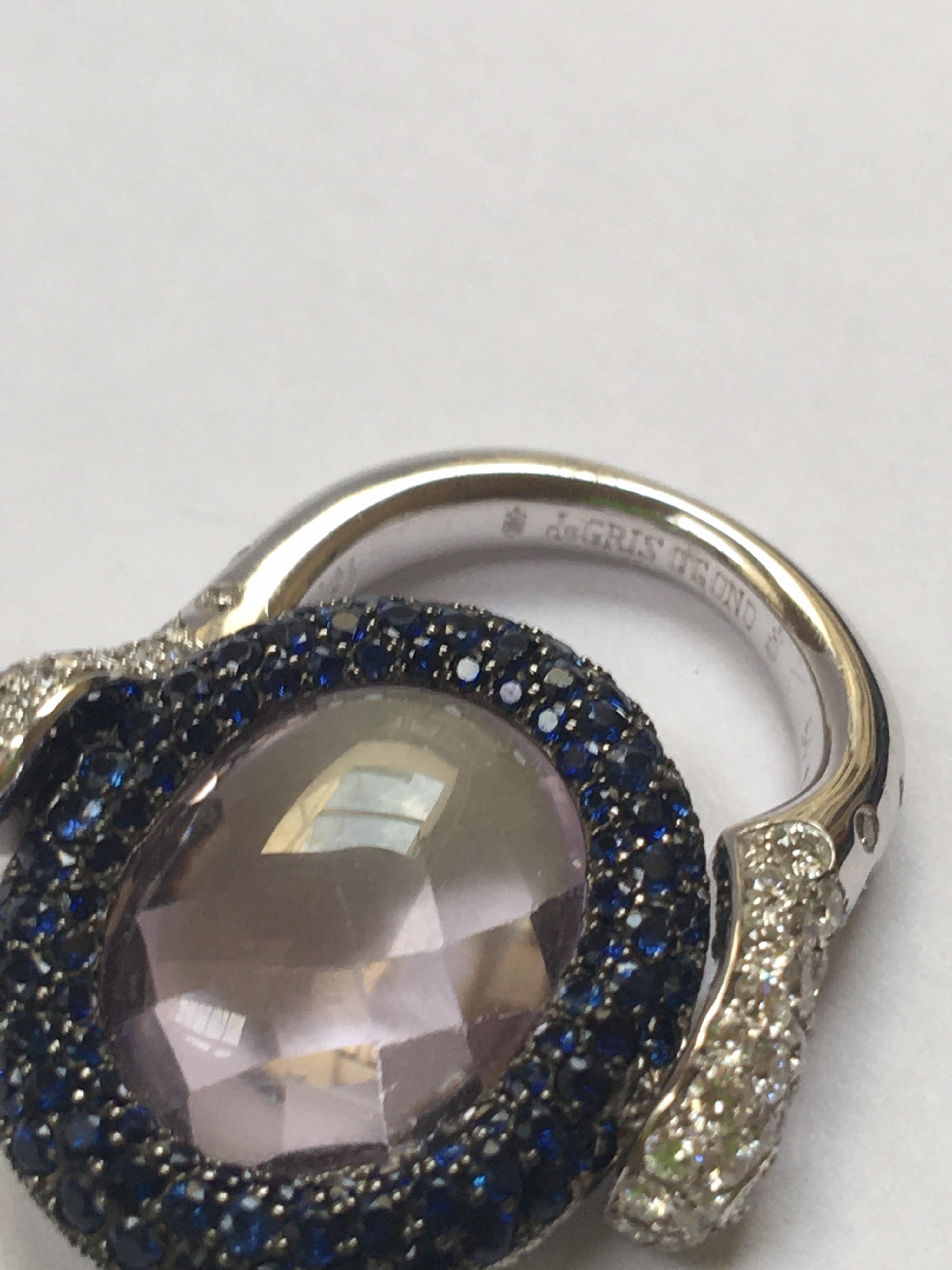 Diamond Sapphire Kunzite Rotating Ring de Grisogono 18 Karat White Gold 5