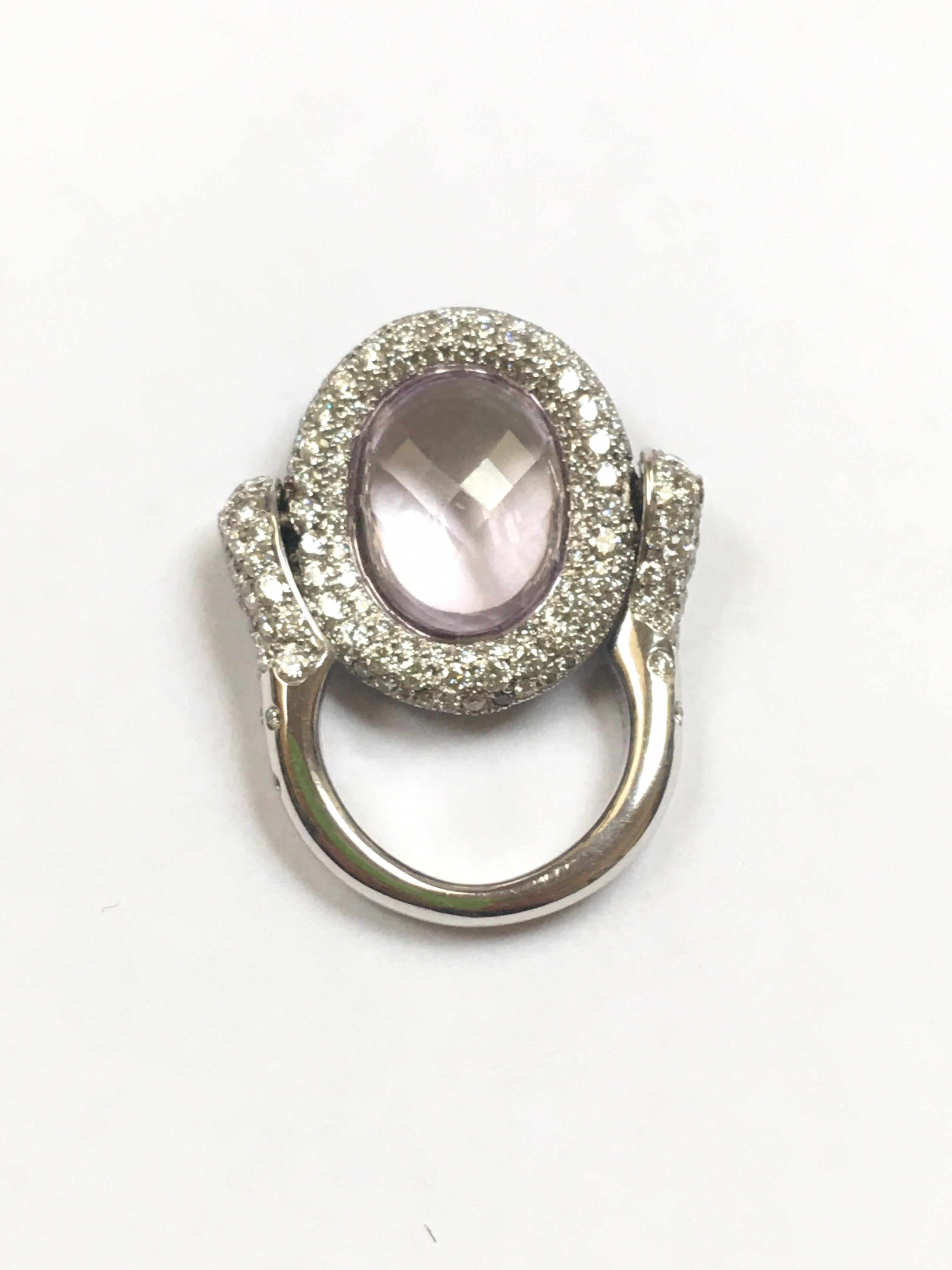 Diamond Sapphire Kunzite Rotating Ring de Grisogono 18 Karat White Gold 6