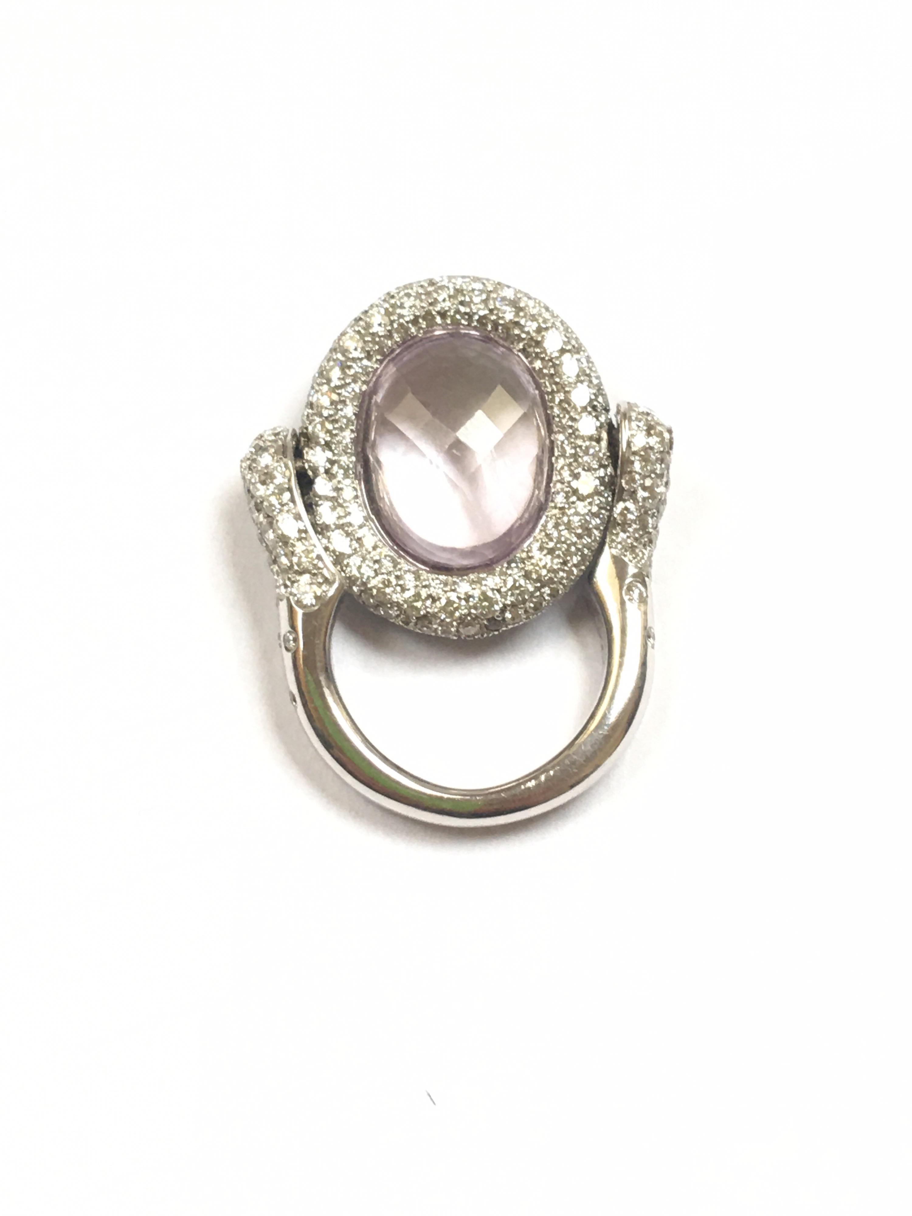 Diamond Sapphire Kunzite Rotating Ring de Grisogono 18 Karat White Gold 7