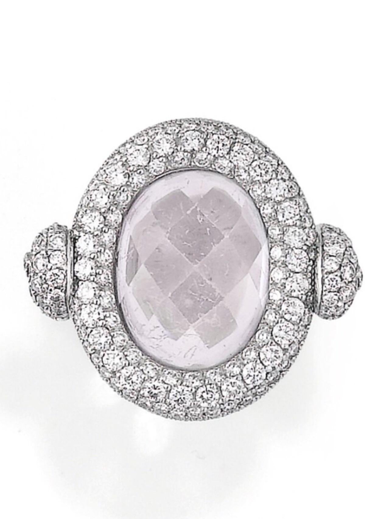 Diamond Sapphire Kunzite Rotating Ring de Grisogono 18 Karat White Gold 8