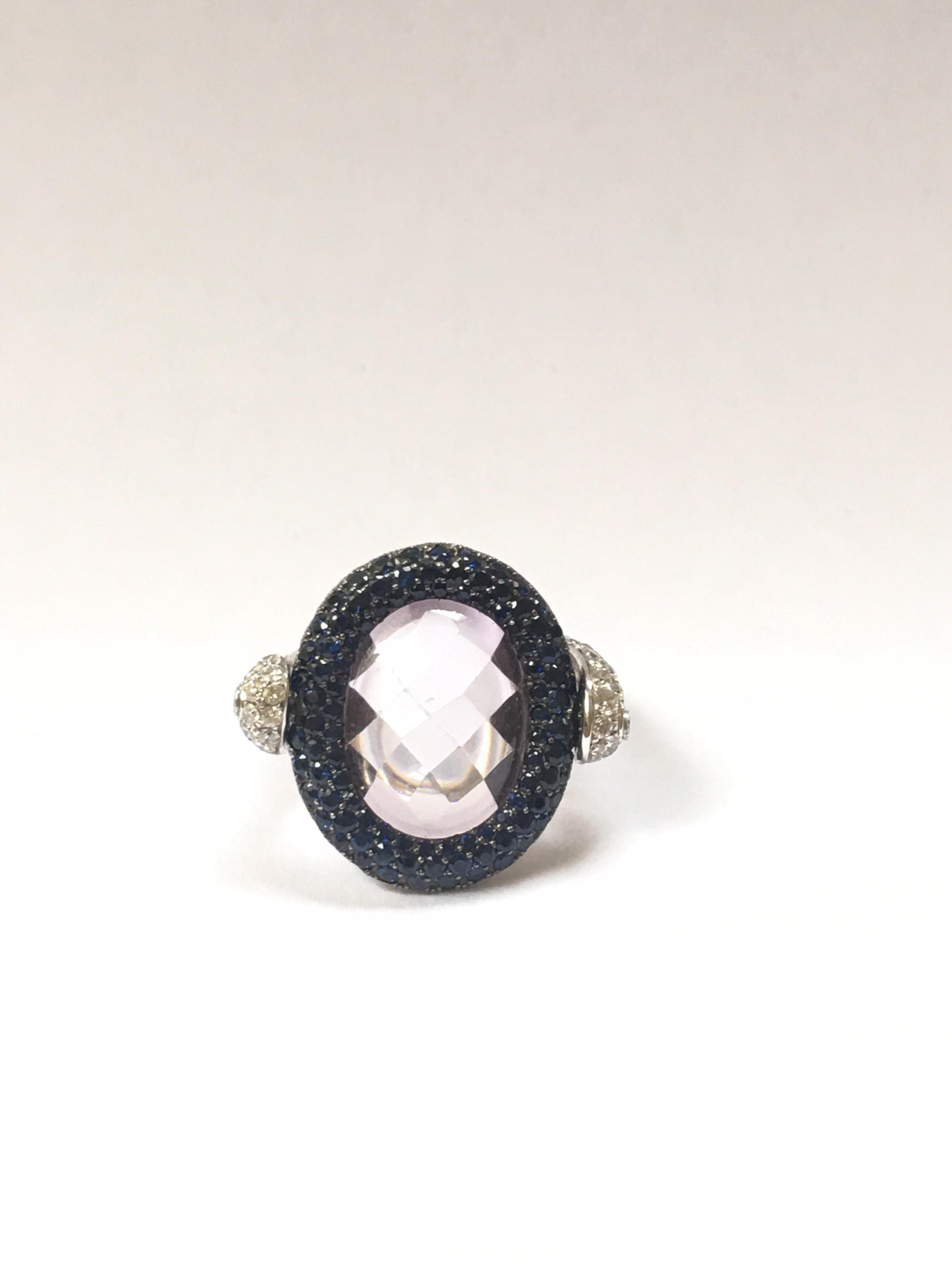 Round Cut Diamond Sapphire Kunzite Rotating Ring de Grisogono 18 Karat White Gold