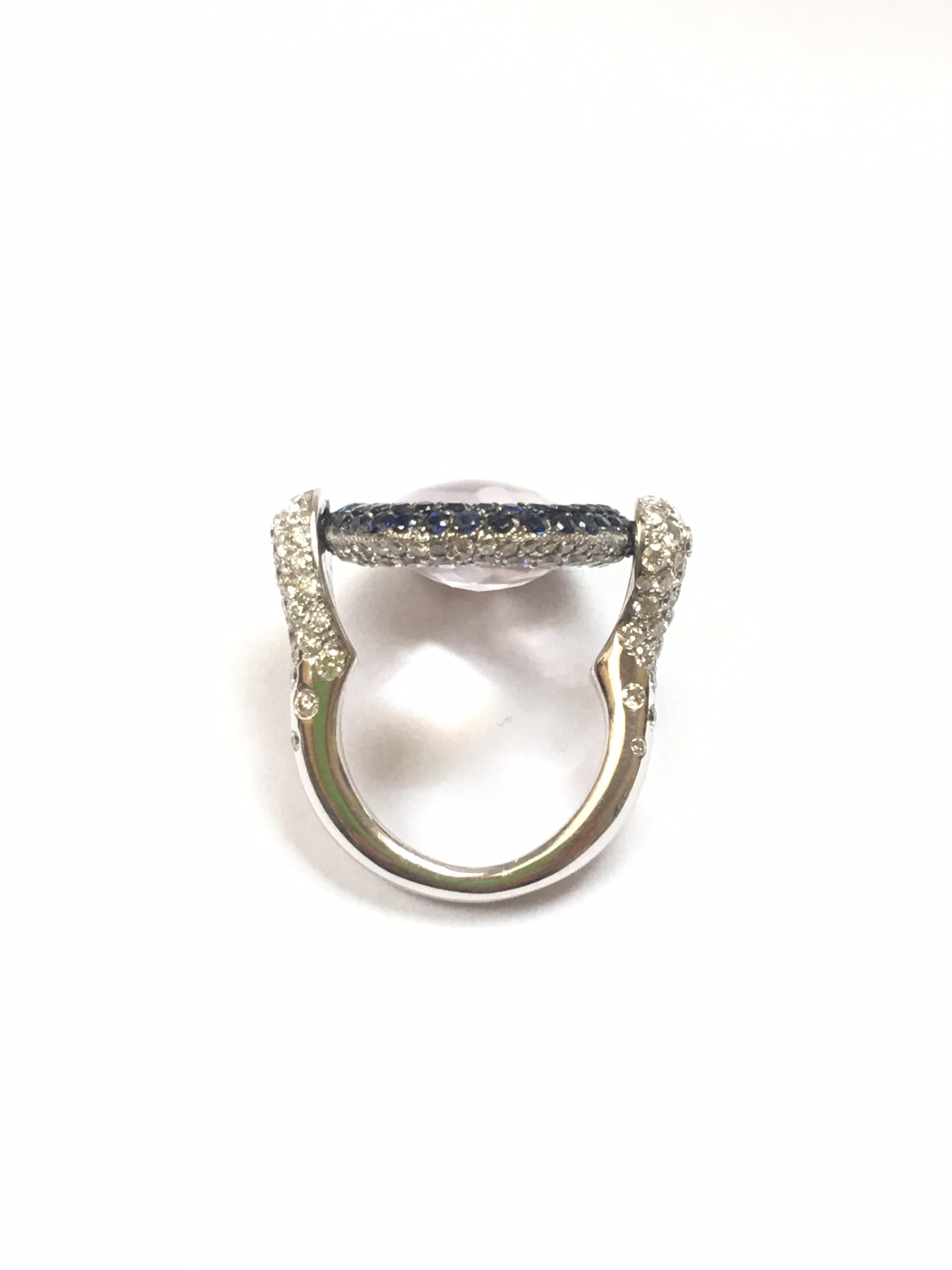 Women's Diamond Sapphire Kunzite Rotating Ring de Grisogono 18 Karat White Gold